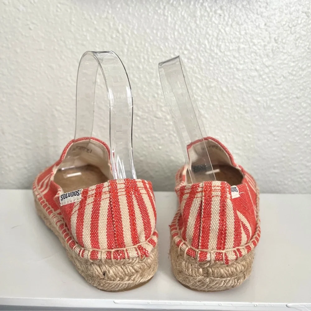 Soludoes Espadrille Slip On Coral White Striped Canvas Shoes Size 6